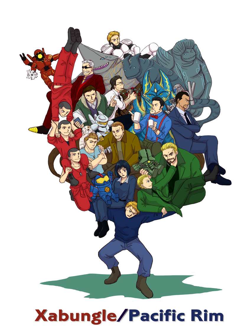 6+boys aleksis_kaidanovsky ball brothers canine carrying character_request cherno_alpha cheung_wei_tang chuck_hansen coat copyright_name crimson_typhoon crossed_arms cup everyone father_and_son formal gipsy_danger glasses hannibal_chau hercules_hansen hermann_gottlieb highres hu_wei_tang husband_and_wife jin_wei_tang kaijuu knifehead mako_mori mecha monster multiple_boys newton_geiszler pacific_rim parody pilot_suit raleigh_becket sasha_kaidanovsky sentou_mecha_xabungle siblings stacker_pentecost striker_eureka suit triplets