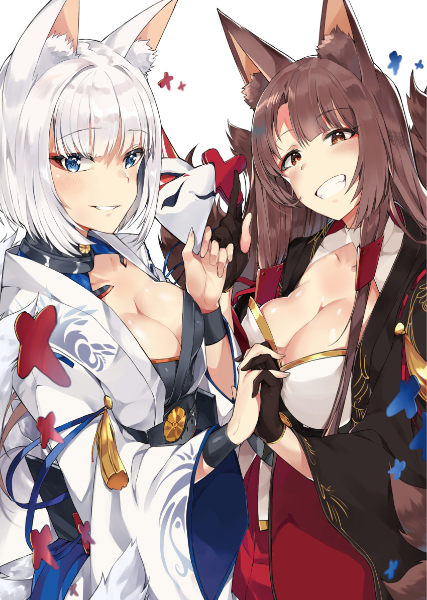 akagi_(azur_lane) animal_ears azur_lane cleavage kaga_(azur_lane) kitsune tail tuxedo_de_cat