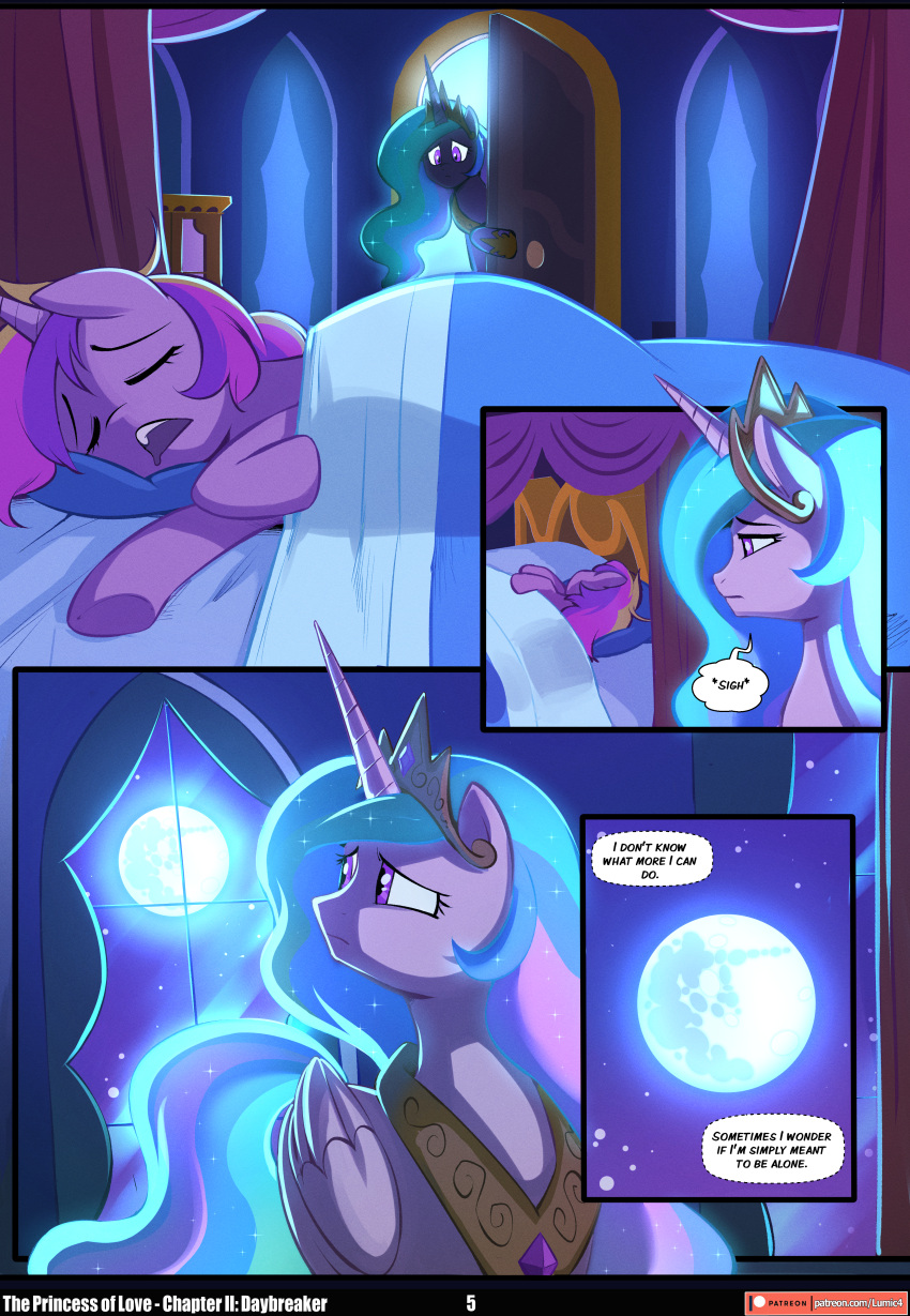 absurd_res adopted_(lore) adopted_daughter_(lore) adoptive_mother_(lore) alicorn asura-00 bed bedding bedroom blanket blue_glow blue_hues blue_light blue_lighting canterlot chilllum closed_eyes concern crown dialogue duo ears_up english_text equid equine female feral folded_wings friendship_is_magic frown full_moon furniture glancing_back hasbro headgear hi_res hooves horn inside light long_horn mammal mare_in_the_moon moon moonlight my_little_pony mythological_creature mythological_equine mythology narrowed_eyes night night_time no_cutiemark open_door open_mouth pillow princess_cadance_(mlp) princess_celestia_(mlp) regalia sad sigh sighing sky standing star starry_sky text wings