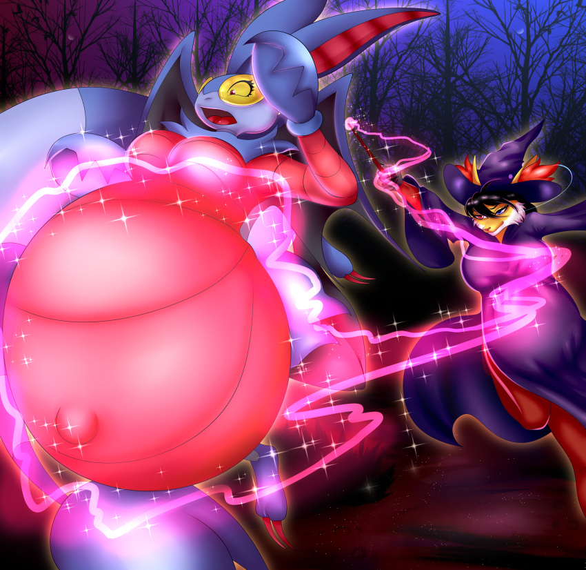 absurd_res anthro belly bertyborts big_belly both_pregnant clothing delphox duo female female/female flygon generation_3_pokemon generation_6_pokemon hi_res huge_belly hyper hyper_belly hyper_pregnancy magic multiple_pregnancies nintendo pokemon pokemon_(species) pregnancy_spell pregnant pregnant_anthro pregnant_female