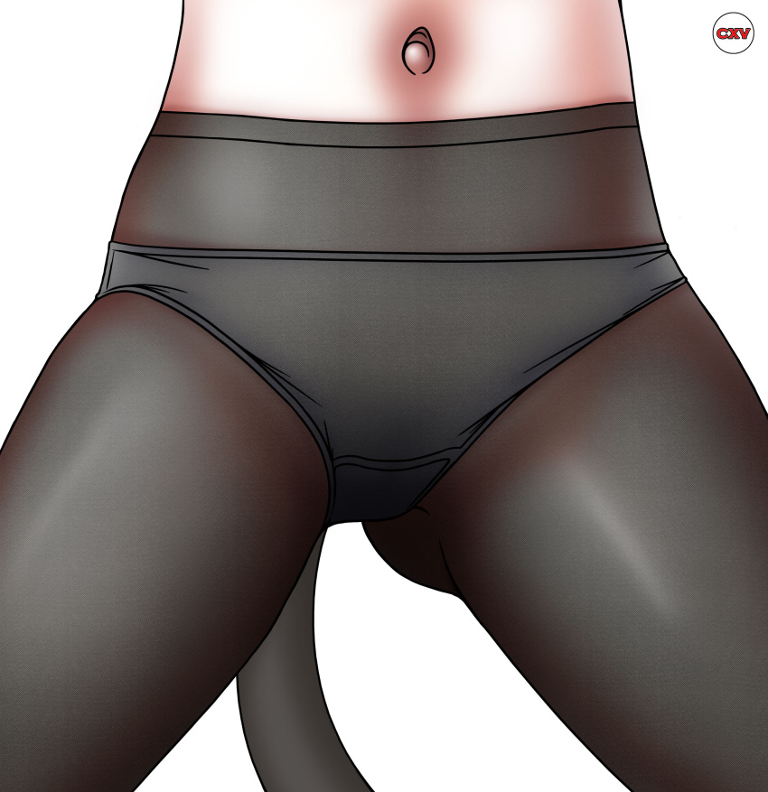 absurdres ass_visible_through_thighs black_pantyhose cat_tail crotch crotch_seam cxv-anime female fine_fabric_emphasis highres lower_body navel panties panties_under_pantyhose pantyhose sanya_v._litvyak signature simple_background solo strike_witches tail underwear white_background white_panties world_witches_series