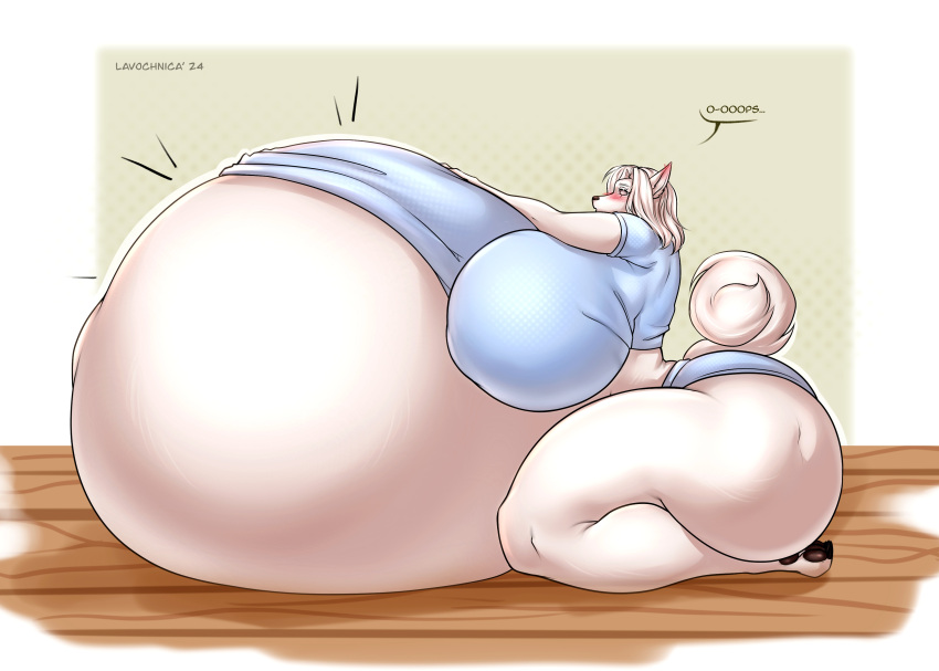 absurd_res anthro belly big_belly big_breasts breasts canid canine canis domestic_dog female growth hi_res huge_belly huge_breasts hyper hyper_belly lavochnica mammal pregnant solo