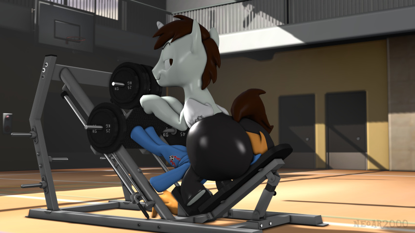 16:9 anthro ass athletic_wear big_butt bottomwear butt_on_face clothing dominant dominant_male duo equid equine face_in_ass facesitting fan_character gym gym_bottomwear gym_shorts hasbro hi_res horse leg_press_redraw_(meme) legs_up looking_back male male_facesitting_male mammal meme my_little_pony neo_star_(neoar2000) pony rozy_fly shorts sitting_on_another smile smirk submissive submissive_male training widescreen