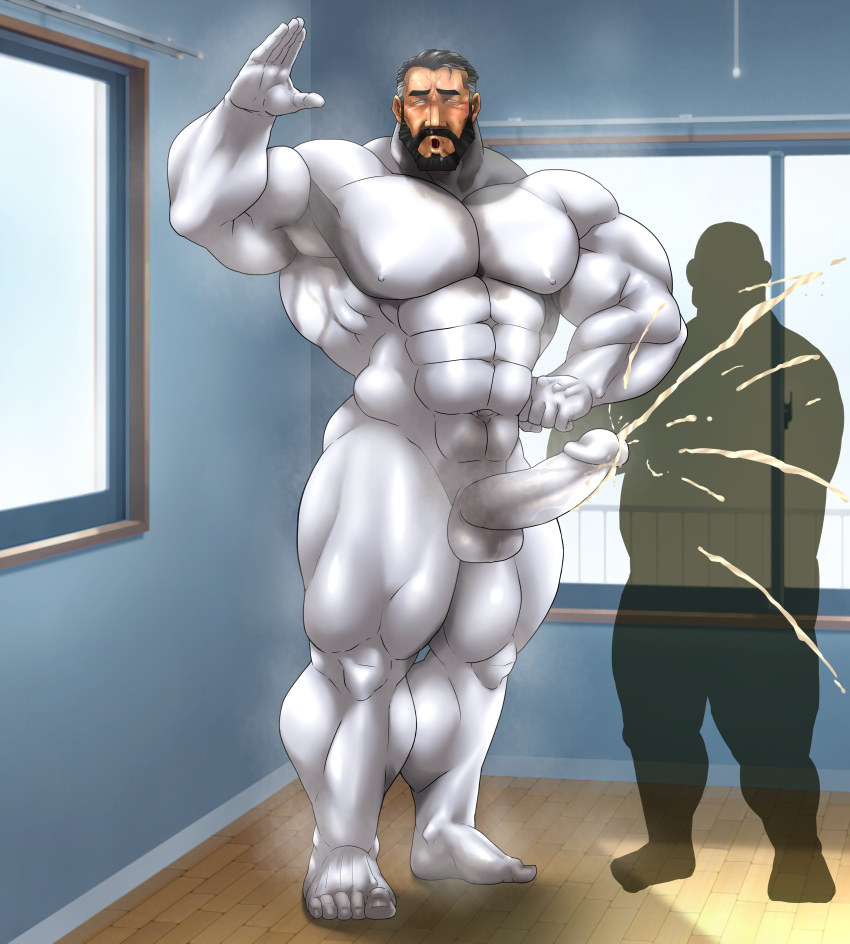 absurdres bad_source bara bodysuit copyright_request cum erection exhibitionism highres hitenmaru male_focus penis public_indecency smell yaoi