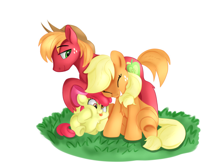 4:3 absurd_res apple_bloom_(mlp) applejack_(mlp) big_macintosh_(mlp) brother_(lore) brother_and_sister_(lore) colored drtuo earth_pony equid equine family female friendship_is_magic group hasbro hi_res horse jbond laugh male mammal my_little_pony painting pony sibling_(lore) silly silly_face simple_background sister_(lore) sisters_(lore) smile squish third-party_edit tongue tongue_out white_background