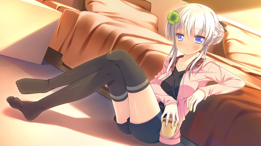 alcot blue_eyes clover_day's game_cg kagami_hikaru narumi_yuu thighhighs white_hair