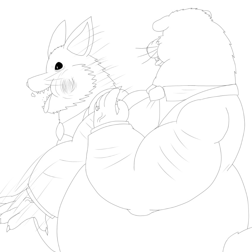 alythewolfcat animal_crossing anthro black_and_white black_tie_(suit) broken_tooth canid canine clothing crazy_redd digit_ring female fox hi_res jewelry male mammal monochrome morbidly_obese nintendo obese overweight overweight_female raccoon_dog ring solo suit tanuki tom_nook_(animal_crossing) wedding_ring will_smith_slapping_chris_rock