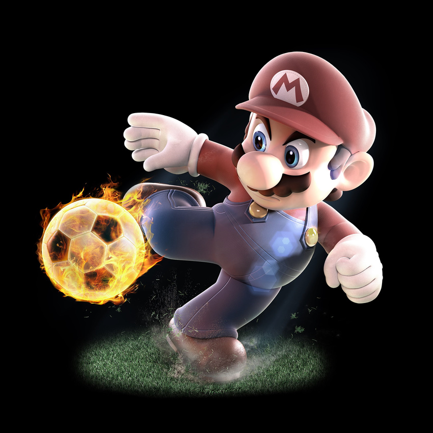 1boy ball highres male_focus mario mario_(series) mario_sports_superstars official_art soccer_ball solo