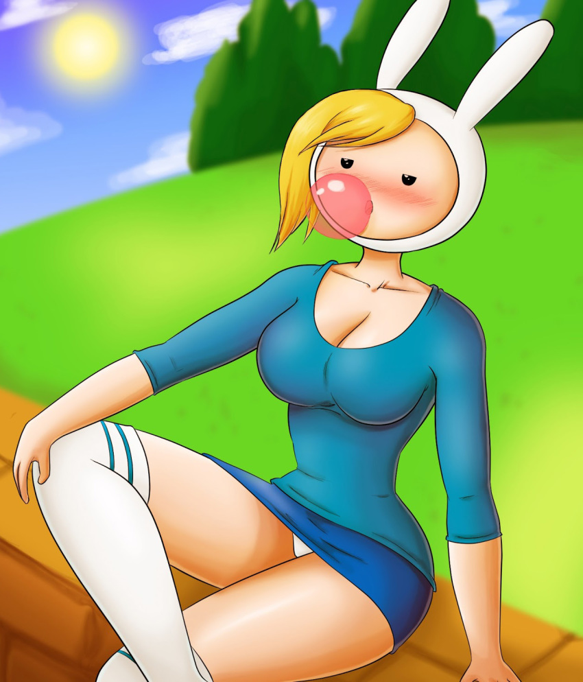 adventure_time blonde_hair blush breasts cleavage female fionna highres panties reit skirt thighhighs thighs underwear