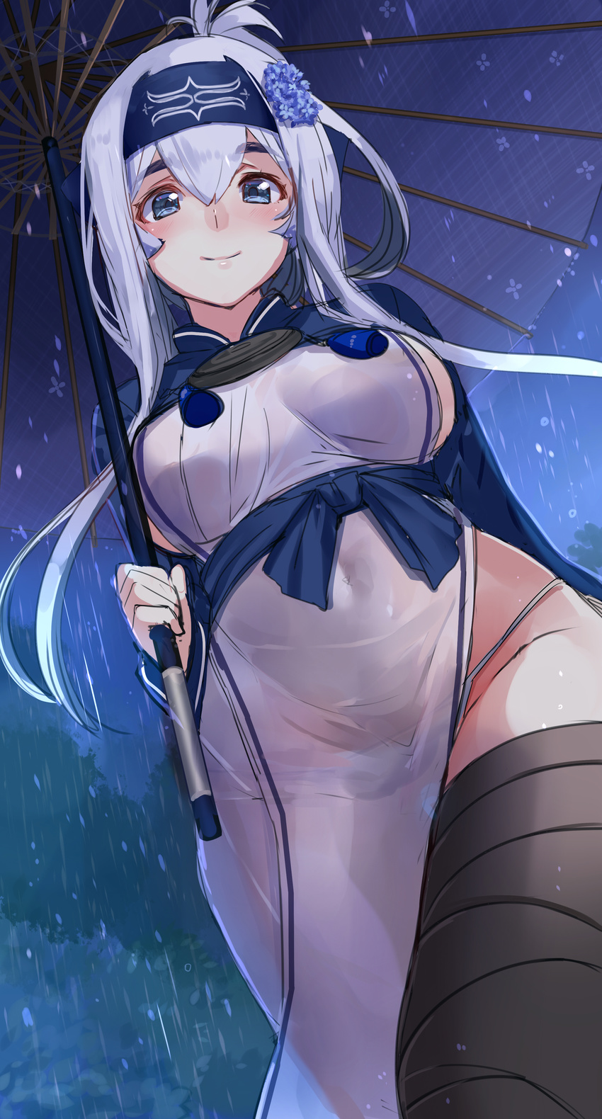 akasa_ai kamoi_(kancolle) kantai_collection pantsu see_through thighhighs umbrella