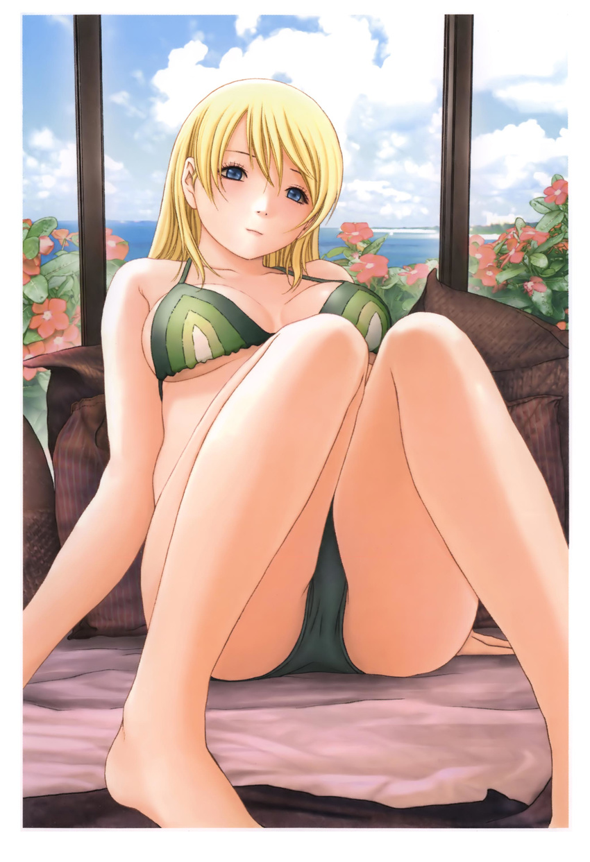 absurdres bikini blonde_hair blue_eyes breasts btooom! female highres himiko_(btooom!) inoue_jun'ya long_hair navel official_art solo swimsuit