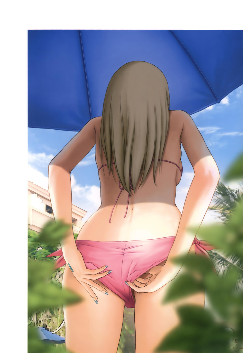 absurdres ass bikini blonde_hair blue_eyes breasts btooom! female fingernails highres himiko_(btooom!) inoue_jun'ya long_fingernails long_hair nail_art nail_polish navel official_art outdoors solo swimsuit