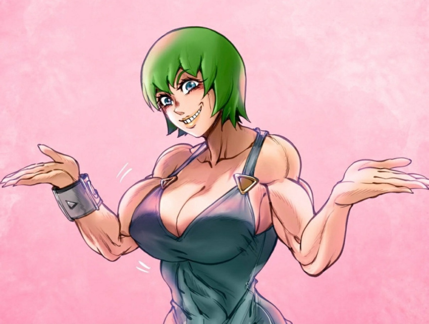 artist_request big_breasts foo_fighters gray_eyes green_hair jojo's_bizarre_adventure muscular_female stone_ocean