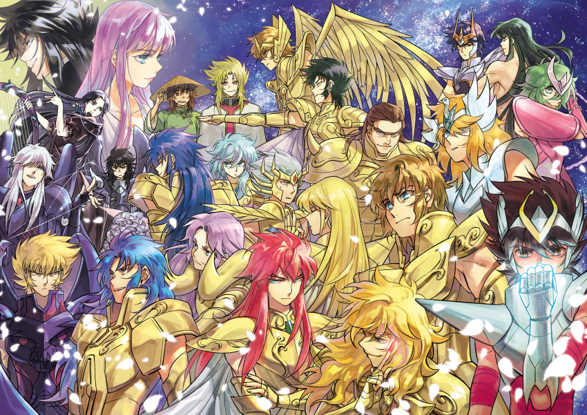 6+boys andromeda_shun aquarius_camus aries_muu aries_shion armor athena_(saint_seiya) cancer_death_mask capricorn_shura commentary_request cygnus_hyouga dragon_shiryuu everyone garuda_aiacos gemini_kanon gemini_saga gold_armor gold_saint griffin_minos hades_(saint_seiya) highres kido_saori leo_aiolia libra_douko mansu multiple_boys multiple_girls pandora_(saint_seiya) partial_commentary pegasus_seiya phoenix_ikki photoshop_(medium) pisces_aphrodite sagittarius_aioros saint_seiya scorpio_milo taurus_aldebaran virgo_shaka wyrven_rhadamanthys