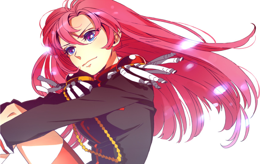 aiguillette ateka blue_hair commentary_request epaulettes female long_hair pink_hair school_uniform shoujo_kakumei_utena solo tenjou_utena