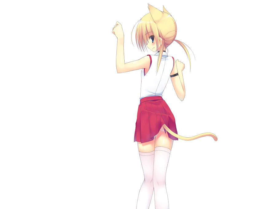 animal_ears blonde_hair catgirl ite_fuji nopan oerba_yun_fang original tail thighhighs white