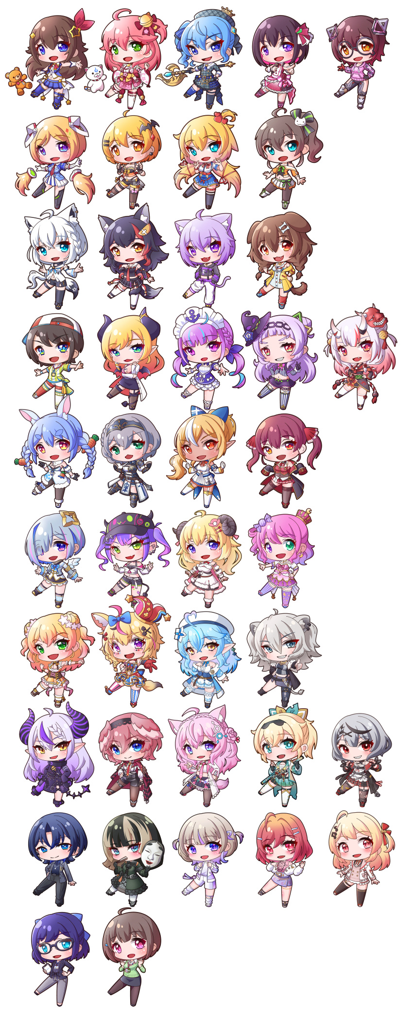 6+girls :d a-chan_(hololive) absurdres ahoge akai_haato akai_haato_(1st_costume) aki_rosenthal aki_rosenthal_(1st_costume) amane_kanata amane_kanata_(1st_costume) anchor animal_ear_fluff animal_ears ankimo_(tokino_sora) armored_boots asymmetrical_legwear asymmetrical_pants axe azki_(hololive) bare_shoulders baseball_cap bat_hair_ornament beamed_eighth_notes bell beret black-framed_eyewear black_camisole black_dress black_footwear black_gloves black_hair black_hairband black_hat black_hoodie black_jacket black_kimono black_leotard black_nails black_pants black_pantyhose black_shirt black_shorts black_skirt black_sleeves black_socks black_thighhighs black_wings blonde_hair blue_bow blue_dress blue_eyes blue_footwear blue_hair blue_jacket blue_skirt blue_thighhighs boots bow braid breasts brown_hair brown_pantyhose brown_socks brown_thighhighs camisole candy_hair_ornament cardigan carrot_hair_ornament cat_ears cat_girl cat_tail center_frills chest_guard chibi cleavage clenched_hands club_hair_ornament collarbone collared_shirt commentary_request crescent crescent_earrings cropped_jacket cross-laced_footwear crown dark-skinned_female dark_skin demon_girl demon_horns demon_tail demon_wings detached_hair detached_sleeves diamond_hair_ornament dog_ears dog_girl dog_tail don-chan_(usada_pekora) double_bun double_fox_shadow_puppet double_v drawstring dress dress_shirt ear_piercing earrings eighth_note elbow_gloves elf eyes_visible_through_hair fake_horns feathered_wings fingerless_gloves fishnet_thighhighs fishnets folded_fan folding_fan food-themed_hair_ornament fox_ears fox_girl fox_shadow_puppet fox_tail frilled_dress frilled_sailor_collar frilled_skirt frilled_sleeves frills fur-trimmed_boots fur-trimmed_dress fur-trimmed_gloves fur_trim glasses gloves gradient_hair green_cardigan green_dress green_eyes grey_footwear grey_hair grey_hat grey_jacket grey_pants grey_shirt grey_skirt grey_thighhighs grin hair_bell hair_between_eyes hair_bun hair_ornament hair_over_one_eye hair_ribbon hair_rings hairband hairbow hairclip hakui_koyori hakui_koyori_(1st_costume) hand_fan hand_on_own_hip hand_up hands_in_pockets harusaki_nodoka hat head_wings heart heart_ahoge heart_hair_ornament heterochromia highres himemori_luna himemori_luna_(1st_costume) hiodoshi_ao holding holding_axe holding_fan holding_mask holding_microphone holding_sword holding_weapon hololive hololive_dev_is hood hood_down hoodie horned_headwear horns hoshimachi_suisei hoshimachi_suisei_(1st_costume) houshou_marine houshou_marine_(1st_costume) ichijou_ririka inugami_korone inugami_korone_(1st_costume) jacket jacket_on_shoulders japanese_clothes jester_cap jewelry jingle_bell juufuutei_raden katana kazama_iroha kazama_iroha_(1st_costume) kimono kintoki_(sakura_miko) kneehighs la+_darknesss la+_darknesss_(1st_costume) lab_coat lace-up_boots large_breasts leotard lion_ears lion_girl lion_tail loafers long_hair long_sleeves looking_at_viewer low_twintails maid_headdress mask mask_on_head medium_breasts megaphone microphone midriff minato_aqua minato_aqua_(1st_costume) mini_crown mini_wings mismatched_legwear momosuzu_nene momosuzu_nene_(1st_costume) multicolored_hair multiple_girls murasaki_shion murasaki_shion_(1st_costume) musical_note musical_note_hair_ornament nail_polish nakiri_ayame nakiri_ayame_(1st_costume) natsuiro_matsuri natsuiro_matsuri_(1st_costume) navel necktie nekomata_okayu nekomata_okayu_(1st_costume) oerba_yun_fang off-shoulder_jacket off_shoulder omaru_polka omaru_polka_(1st_costume) one_side_up oni oni_mask ookami_mio ookami_mio_(1st_costume) oozora_subaru oozora_subaru_(1st_costume) open_clothes open_jacket orange_eyes orange_jacket orange_skirt otonose_kanade outstretched_arm pants pantyhose pantyhose_under_shorts piercing pink_hair pink_hoodie pink_necktie pink_sailor_collar pink_shirt pink_wings pinstripe_jacket pinstripe_pattern plaid_clothes plaid_headwear plaid_jacket plaid_skirt plaid_socks pleated_skirt pointing pointing_at_viewer pointy_ears ponytail print_thighhighs puffy_long_sleeves puffy_pants puffy_short_sleeves puffy_sleeves purple_eyes purple_hair purple_jacket purple_pantyhose purple_skirt purple_thighhighs rabbit_ears red_eyes red_gloves red_hair red_jacket red_nails red_ribbon red_socks red_thighhighs ribbon ribbon-trimmed_thighhighs ribbon_trim roboco-san roboco-san_(hoodie) sailor_collar saishosaisekojo sakamata_chloe sakamata_chloe_(1st_costume) sakura_miko sakura_miko_(1st_costume) sarashi sheath sheathed sheep_ears sheep_girl sheep_horns shirakami_fubuki shirakami_fubuki_(1st_costume) shiranui_flare shiranui_flare_(1st_costume) shirogane_noel shirogane_noel_(1st_costume) shirt shishiro_botan shishiro_botan_(1st_costume) shoes short_eyebrows short_shorts short_sleeves shorts side_ponytail sideways_hat simple_background single_glove single_hair_intake single_kneehigh single_leg_pantyhose single_sock single_thighhigh skirt sleeveless sleeveless_dress sleeveless_jacket sleeveless_kimono sleeveless_shirt sleeves_past_fingers sleeves_past_wrists smile snowflake_print socks spade_hair_ornament star_(symbol) star_hair_ornament star_in_eye star_print strapless strapless_dress strapless_leotard streaked_hair striped_bow striped_clothes striped_shirt striped_thighhighs sword symbol_in_eye tail tail_around_own_leg tail_wrap takane_lui takane_lui_(1st_costume) teardrop-framed_glasses thick_eyebrows thigh_boots thighhighs thighhighs_under_boots thumbs_up tilted_headwear todoroki_hajime tokino_sora tokino_sora_(1st_costume) tokoyami_towa tokoyami_towa_(1st_costume) torn_clothes torn_pantyhose torn_thighhighs tsunomaki_watame tsunomaki_watame_(1st_costume) twin_braids twintails two-tone_hair two_side_up unworn_mask usada_pekora usada_pekora_(1st_costume) v v-shaped_eyebrows vertical-striped_clothes vertical-striped_shirt vertical-striped_thighhighs very_long_hair vial virtual_youtuber weapon white_background white_bow white_camisole white_dress white_footwear white_gloves white_hat white_jacket white_kimono white_pants white_pantyhose white_sailor_collar white_shirt white_shorts white_skirt white_sleeves white_thighhighs white_wings wide_sleeves wings wolf_ears wolf_girl wolf_tail wrist_cuffs x_hair_ornament yellow_jacket yozora_mel yukihana_lamy yukihana_lamy_(1st_costume) yuzuki_choco yuzuki_choco_(1st_costume)