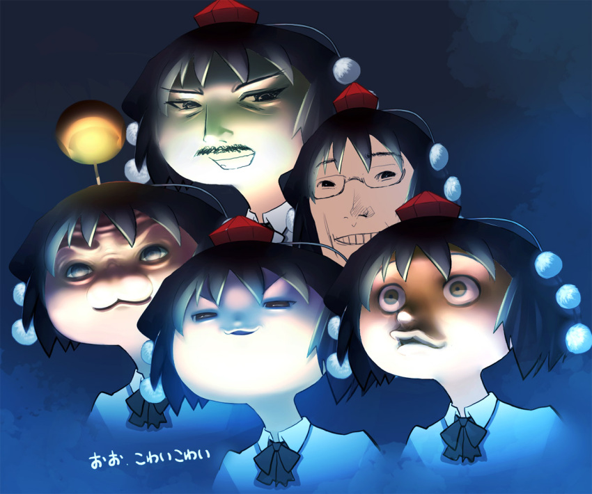 :3 commentary_request facial_hair hat horror_(theme) kimeemaru meme moustache neta nijiura_7_(meme) opoona parody photoshop_(medium) shameimaru_aya takashima touhou translated what yaruopoona yukkuri_shiteitte_ne zun