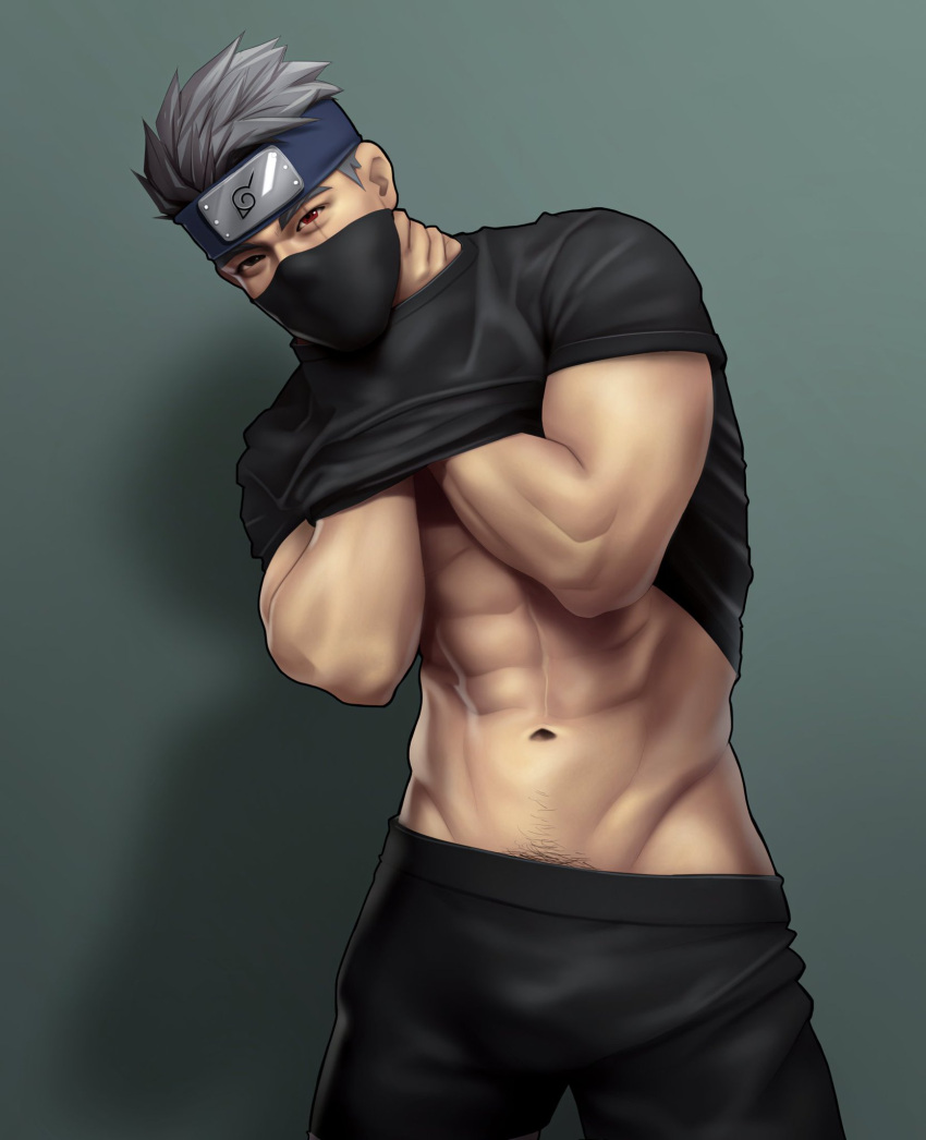 1boy boruto:_naruto_next_generations bulge hatake_kakashi male male_only masked muscles muscular muscular_male naruto naruto_(classic) naruto_(series) naruto_shippuden nerdyart shirt_lift silver_hair sole_male solo solo_male uncensored