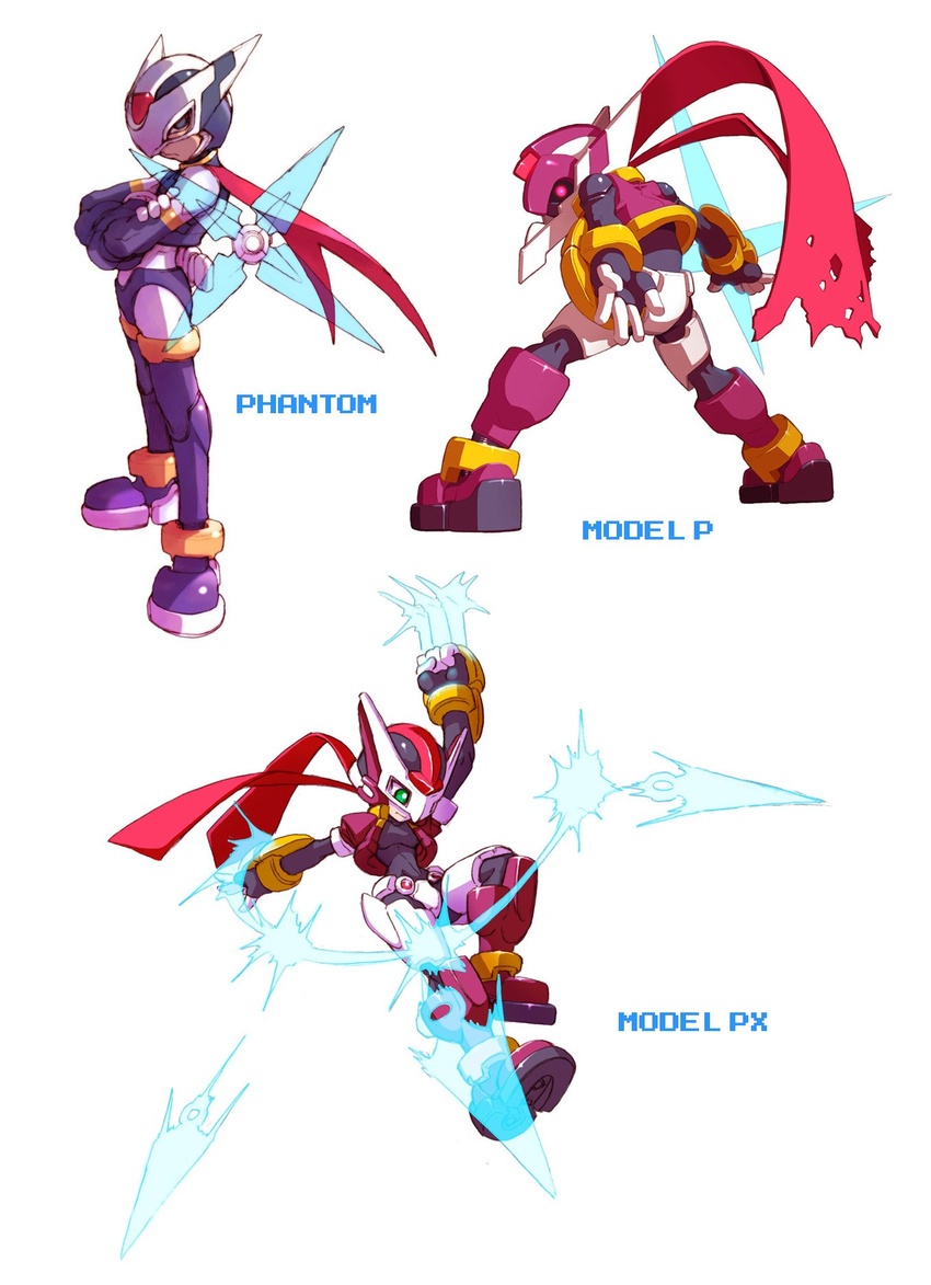 aile_(mega_man_zx) android armor black_body black_clothing boots capcom clothing english_text female footwear green_eyes headgear helmet hi_res hidden_phantom humanoid machine male mega_man_(series) mega_man_zero mega_man_zx model_p multiple_images ninja not_furry official_art purple_clothing red_eyes reploid robot scarf simple_background solo text warrior weapon white_background