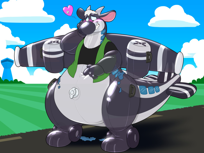 4:3 absurd_res aircraft airplane animate_inanimate firr hi_res inflatable kitsunekit living_inflatable mammal mephitid skunk transformation vehicle