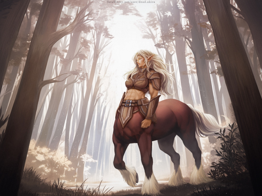 abs armor belt blonde_hair centaur clothing clydesdale dark_chocolate draft_horse equid equid_taur equine european_mythology gauntlets gloves greek_mythology hair handwear herm horse humanoid_pointy_ears humanoid_taur intersex leather mammal mammal_taur monk muscular mythology pointy_ears taur