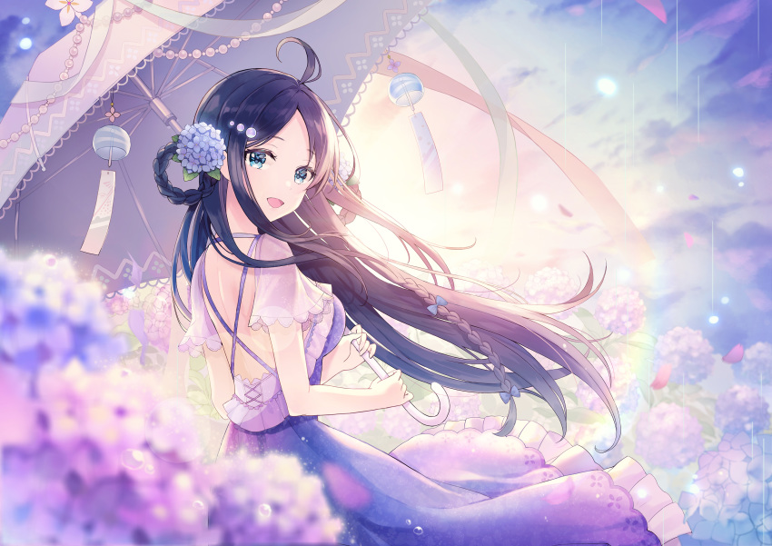 dress flowers houchi_shoujo long_hair tagme_(character) umbrella yuna_(deadawon)