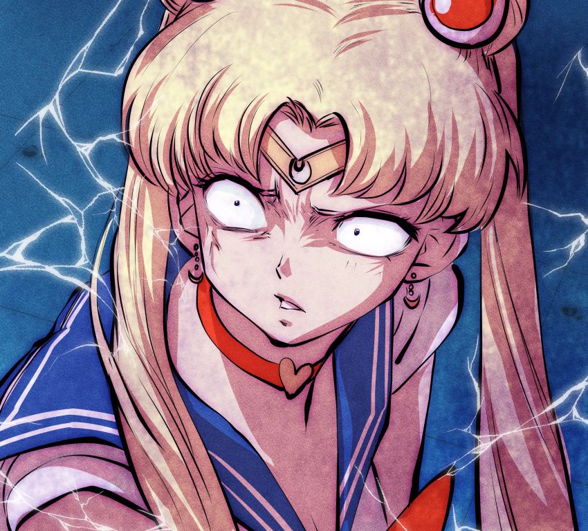 anger_vein bad_id bad_twitter_id bishoujo_senshi_sailor_moon bishoujo_senshi_sailor_moon_s blonde_hair blue_background blue_eyes blue_sailor_collar bow bowtie breasts choker circlet cleavage commentary constricted_pupils crescent crescent_earrings derivative_work earrings electricity female from_side hair_ornament hair_over_shoulder heart heart_choker highres jewelry long_hair magical_girl meme parody parted_bangs parted_lips red_bow red_bowtie red_choker sailor_collar sailor_moon sailor_moon_redraw_challenge_(meme) sailor_senshi_uniform sanpaku school_uniform screenshot_redraw serafuku solo souryu sweatdrop tsukino_usagi twintails upper_body