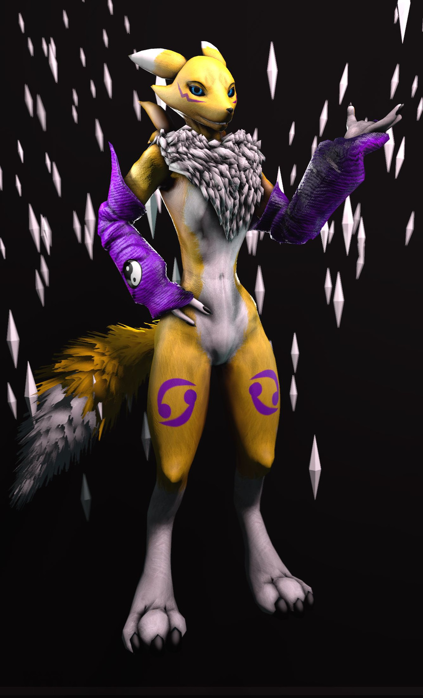 3d_(artwork) anthro arm_warmers armwear bandai_namco black_sclera canid canine chest_tuft clothing diamond_(gem) digimon digimon_(species) digital_media_(artwork) featureless_crotch female fur garry's_mod gem hi_res mammal navel neck_tuft nude pose renamon solo source_filmmaker_(artwork) tuft warfare_machine warfare_renamon warfaremachine