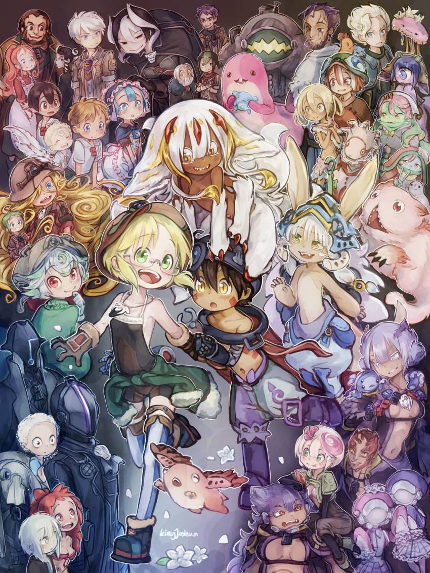 4others 6+boys 6+girls :d :o absolutely_everyone animal_around_neck animal_ears apron backless_outfit beard belafu_(human) belchero_(made_in_abyss) black_coat black_hair black_sclera blonde_hair blue_capelet blue_eyes blue_hair blue_pants blush bondrewd breasts breasts_apart brown_capelet brown_fur brown_gloves brown_hair brown_jacket brown_shirt buck_teeth cape capelet character_request check_character closed_eyes closed_mouth clothes_around_waist coat colored_sclera commentary_request creature creature_on_shoulder crossdressing curly_hair cyclops dark-skinned_female dark-skinned_male dark_skin enberiitsu everyone extra_arms facial_hair fake_horns falling_petals fangs faputa fewer_digits flipped_hair flower frapam frilled_apron frilled_skirt frilled_sleeves frills furry gabuurun glasses gloves green_cape green_eyes green_hair green_jacket grey_gloves grey_hair gueira_(made_in_abyss) gyarike habolg_(made_in_abyss) hair_over_one_eye hand_to_own_mouth hand_up hat_feather headlamp helmet highres horned_helmet horns hunchback irumyuui jacket jacket_around_waist jiruo_(made_in_abyss) kingjoshua kiyui_(made_in_abyss) long_hair looking_back lyza_(made_in_abyss) maaa made_in_abyss maid maid_headdress majikajya maruruk mechanical_arms medium_breasts meinya_(made_in_abyss) menae_(made_in_abyss) mepopohon mismatched_sclera mitty_(made_in_abyss) mitty_(made_in_abyss)_(human) moustache multicolored_eyes multicolored_hair multiple_boys multiple_girls multiple_others nanachi_(made_in_abyss) nanachi_(made_in_abyss)_(human) narehate natt_(made_in_abyss) nishagora notched_ear oerba_yun_fang old old_man on_head on_shoulder one-eyed open_clothes open_coat outie_navel ozen pakkoyan pants petals pink_hair prushka puffy_pants puffy_short_sleeves puffy_sleeves purple_eyes purple_fur purple_hair rabbit_ears red_eyes red_hair regu_(made_in_abyss) riko_(made_in_abyss) sharp_teeth sherumi_(made_in_abyss) shiggy_(made_in_abyss) shirt short_hair short_sleeves shurekaka sidelocks simred_(made_in_abyss) skirt sleeves_past_fingers sleeves_past_wrists slit_pupils small_breasts smile spoilers srajo streaked_hair tail teeth tentacle_hair tepaste torka tsurime unworn_jacket v v_arms very_dark_skin very_long_hair vueko waist_apron wazukyan_(human) whiskers whistle whistle_around_neck white_eyes white_flower white_hair white_shirt yellow_eyes yelme_(made_in_abyss) zapo_(made_in_abyss)