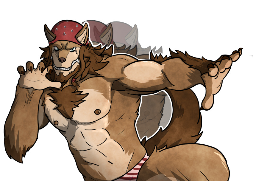 2019 abs anthro audiophilliac barazoku beard biceps big_muscles body_hair canid canine canis chest_hair clothed clothing cosplay dancing digital_media_(artwork) duo facial_hair hi_res male mammal muscular muscular_male nipples pecs re:zero real_world ricardo_dancin' ricardo_milos ricardo_welkin topless underwear wolf