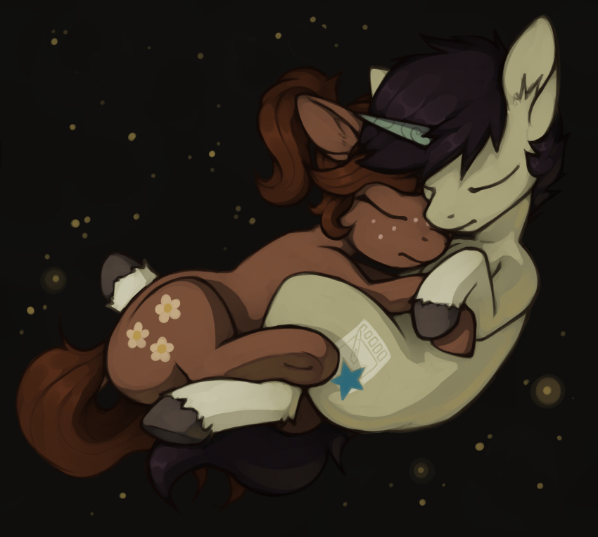 cuddling daisy_(marsminer) duo equid equine female feral hasbro hi_res horse male mammal marsminer my_little_pony pone_keith pony