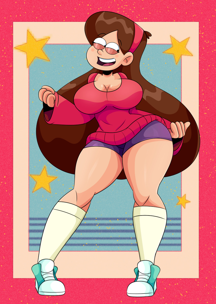 1girls 2021 bandana big_breasts cleavage disney_channel female_focus full_body fully_clothed gravity_falls long_hair looking_at_another mabel_pines pinup shoes skirt smiling socks solo solo_female solo_focus sonson-sensei standing sweater thick_thighs voluptuous