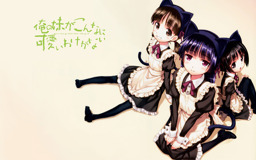 black_hair brown_eyes brown_hair catgirl gokou_hinata gokou_ruri gokou_tamaki maid matsuryuu ore_no_imouto_ga_konna_ni_kawaii_wake_ga_nai purple_eyes stockings tagme tail