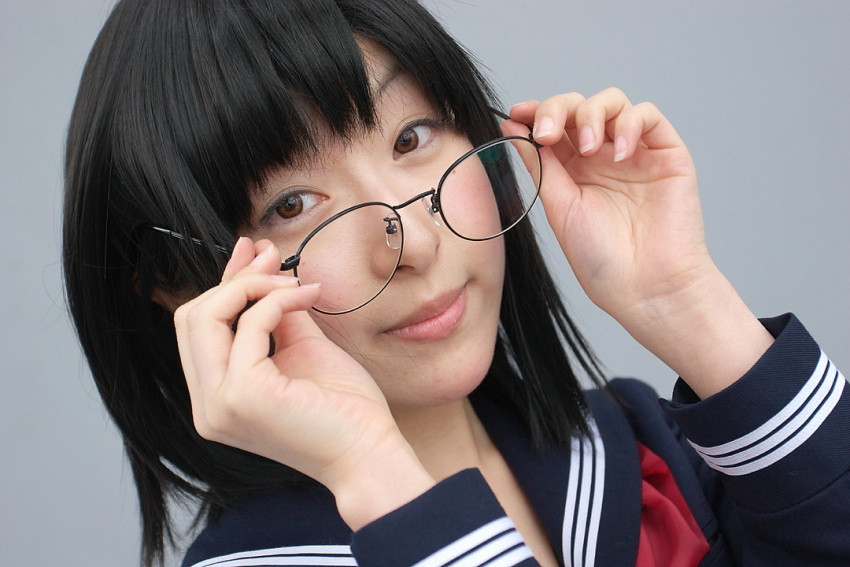 awatsuki_anzu cosplay glasses ichigo_100 ichigo_100_percent photo school_uniform serafuku toujou_aya