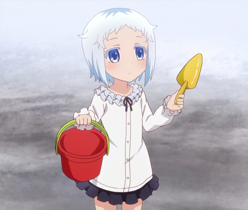 anime_screenshot aqua_hair blue_eyes bucket female ore_ga_ojou-sama_gakkou_ni_"shomin_sample"_toshite_rachirareta_ken shiodome_hakua short_hair shovel