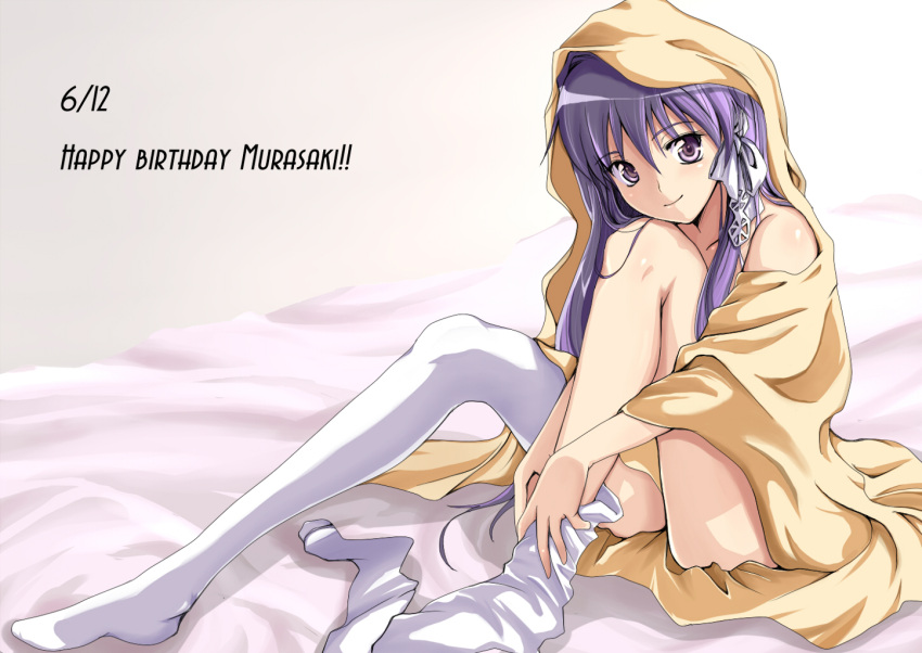 bukkake clannad fesuta fujibayashi_kyou purple_eyes purple_hair thighhighs