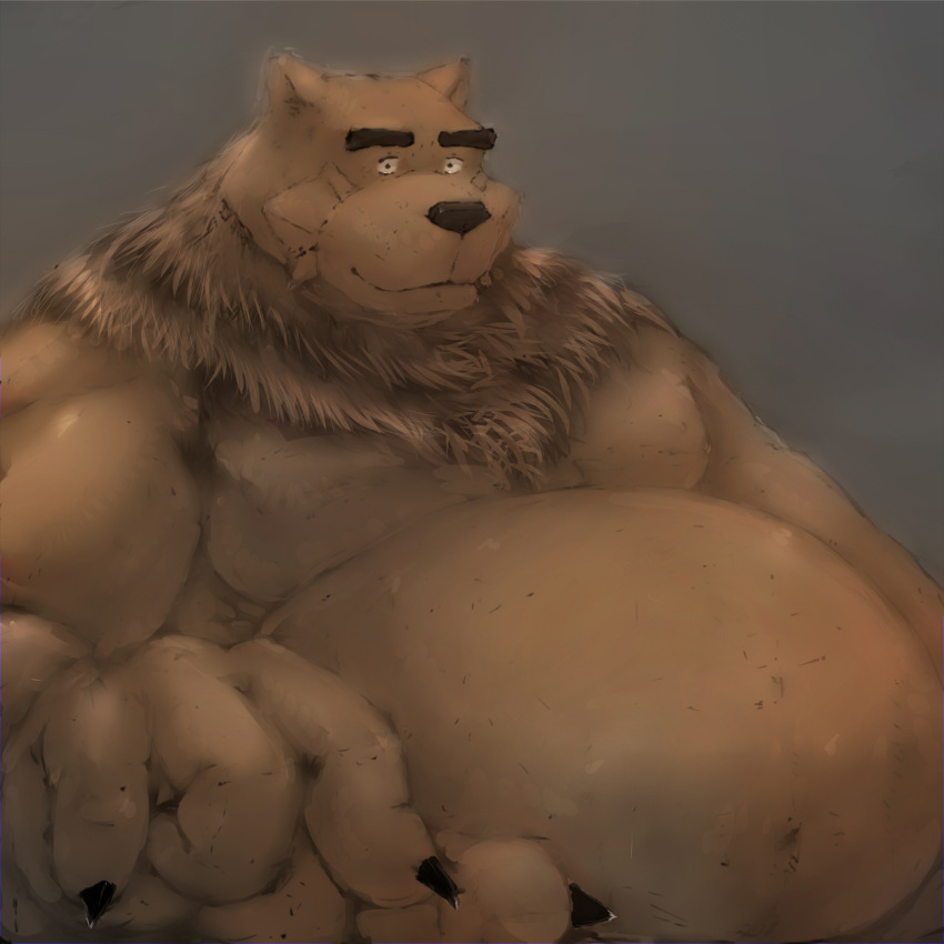 1:1 2021 anthro bear belly black_nose brown_body brown_fur fur grizzly_(shirokuma_cafe) hi_res humanoid_hands kemono laohu male mammal moobs overweight overweight_anthro overweight_male shirokuma_cafe solo