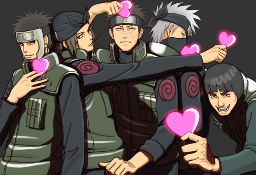 5boys hatake_kakashi heart maito_gai male male_focus might_guy multiple_boys namiashi_raidou naruto naruto_shippuuden nigella shiranui_genma valentine yamato_(naruto)