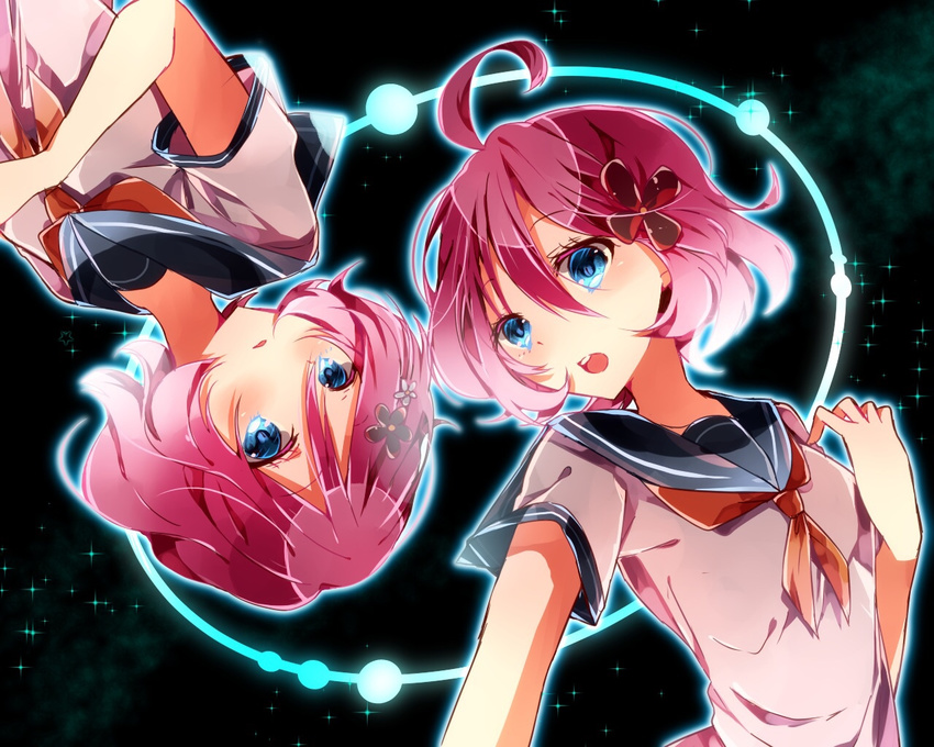 blue_eyes blush karakuri_futaba karakuri_hitoha naoton pink_hair seifuku short_hair tokyo_7th_sisters twins