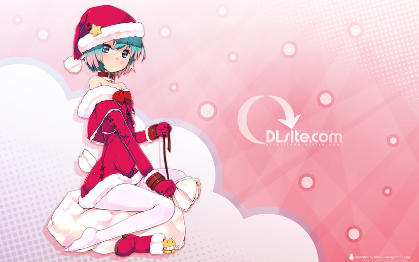 blue_eyes blue_hair choker christmas dlsite.com elle_sweet gloves hat original pantyhose refeia santa_costume santa_hat short_hair watermark