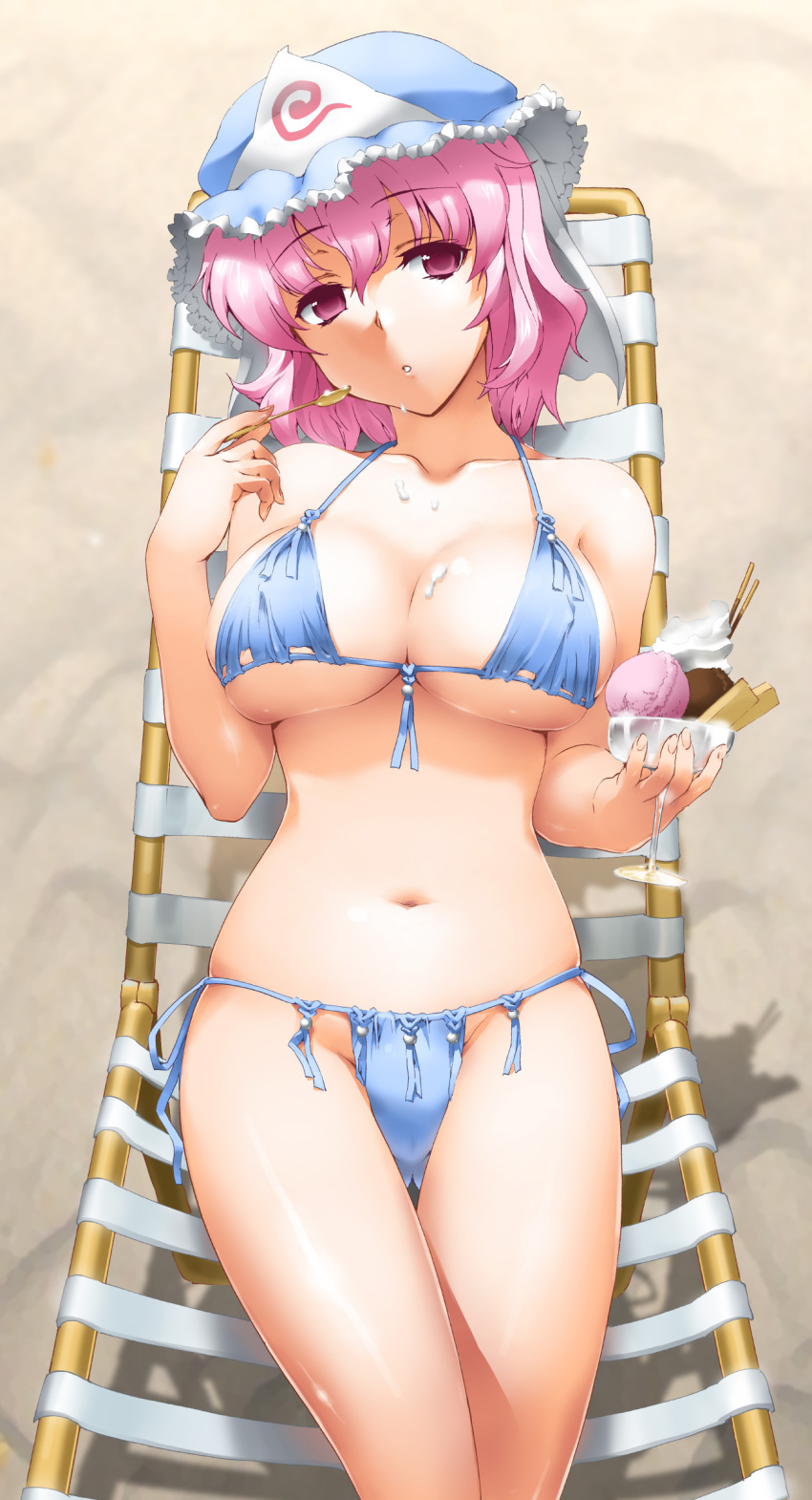 bikini byeontae_jagga cleavage saigyouji_yuyuko swimsuits touhou