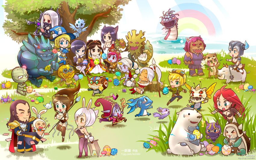 >_< 6+boys 6+girls :d :p ahri_(league_of_legends) amumu animal_ears anivia annie_(league_of_legends) annotated bad_source baron_nashor blonde_hair blue_eyes blue_skin blush boar book breasts bristle broken broken_sword broken_weapon brown_eyes brown_hair chibi cleavage closed_eyes colored_skin crystal easter easter_egg egg everyone ezreal facial_hair fiora_(league_of_legends) fizz_(league_of_legends) floating fox_ears goggles grass green_eyes grey_hair hat heimerdinger helmet highres horns irelia janna_(league_of_legends) katarina_(league_of_legends) kennen kog'maw large_breasts league_of_legends long_hair lulu_(league_of_legends) lux_(league_of_legends) malphite maokai mask midriff milikki moustache multiple_boys multiple_girls nidalee open_mouth paintbrush painting_(action) pantyhose photoshop_(medium) pink_hair pointy_ears polearm ponytail purple_hair rainbow rammus reading red_eyes riven_(league_of_legends) scar sejuani short_hair sideboob single_horn smile sona_(league_of_legends) soraka_(league_of_legends) spear staff sweatdrop sword tears teemo thighhighs tibbers tongue tongue_out tree tristana twintails twisted_fate very_long_hair volibear wand weapon witch_hat yordle ziggs