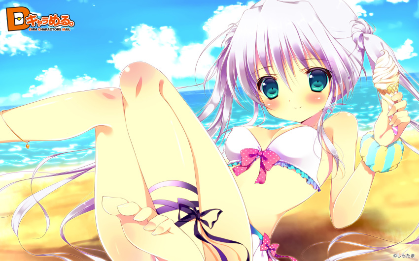 barefoot beach bikini cleavage dmm ice_cream swimsuit twintails