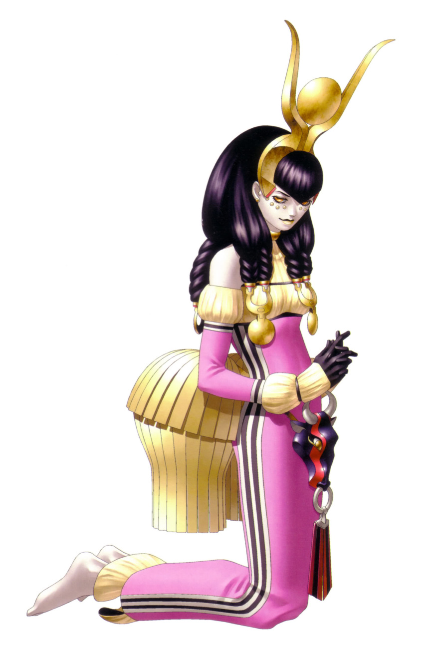 atlus barefoot black_hair braid female hathor highres long_hair looking_at_viewer megami_tensei official_art shin_megami_tensei yellow_eyes