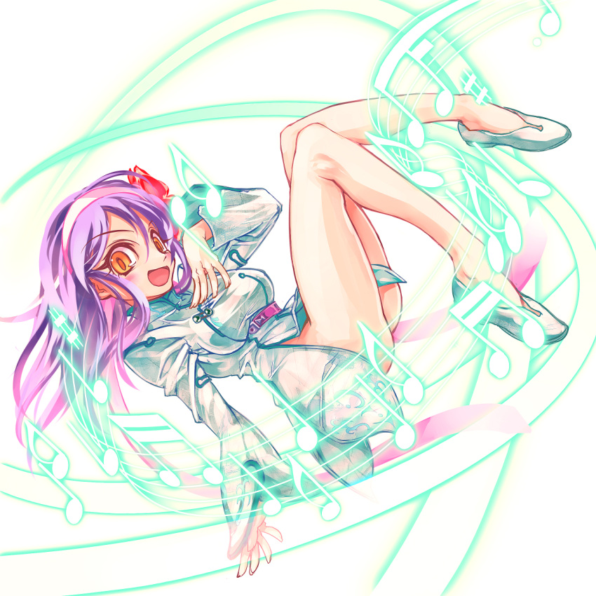 arc_rise_fantasia bad_id bad_pixiv_id female flower hair_ornament hairband highres long_hair musical_note no_panties orange_eyes photoshop_(medium) purple_hair ryfia sasa_ichi solo