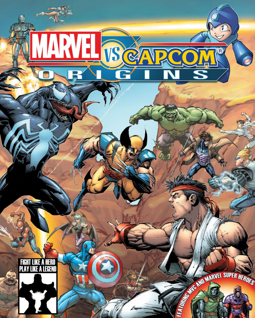 capcom cape captain_america crossover doctor_doom gambit highres hulk iron_man magneto marvel marvel_vs._capcom marvel_vs_capcom peter_parker rockman ryuu_(street_fighter) spider-man spider-man_(series) venom_(marvel) war_machine wolverine x-men