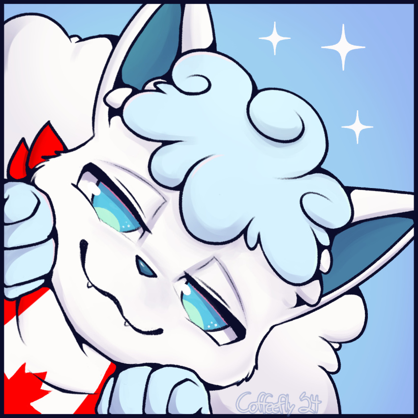 alolan_form alolan_vulpix canadian_flag coffeefly generation_7_pokemon hi_res nintendo pokemon pokemon_(species) regional_form_(pokemon) scarf smile solo