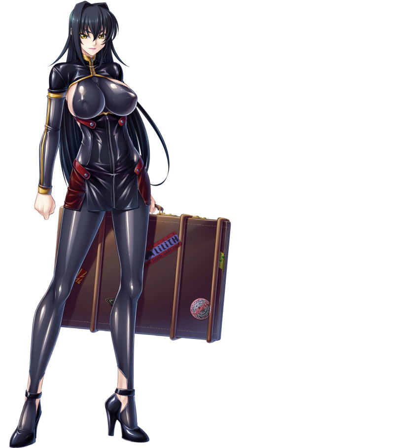 annerose_vajra black_hair breasts erect_nipples female full_body kagami_hirotaka katana koutetsu_no_majo_annerose koutetsu_no_majo_anneroze large_breasts legs lilith-soft long_hair looking_at_viewer sideboob smile solo standing sword weapon yellow_eyes