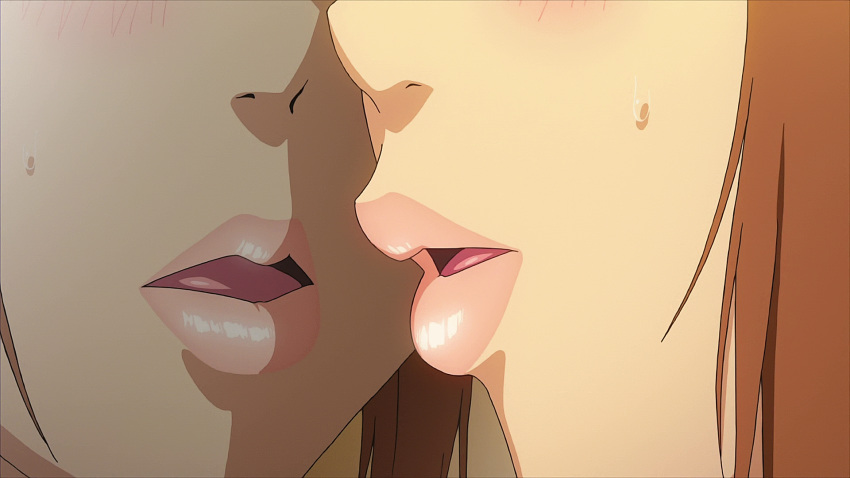 animated animated blush breath brown_hair female heavy_breathing highres kissing lips maken-ki! maken-ki!_two mirror ooyama_takeko ooyama_takeru reflection rule_63 sweat takami_akio xebec